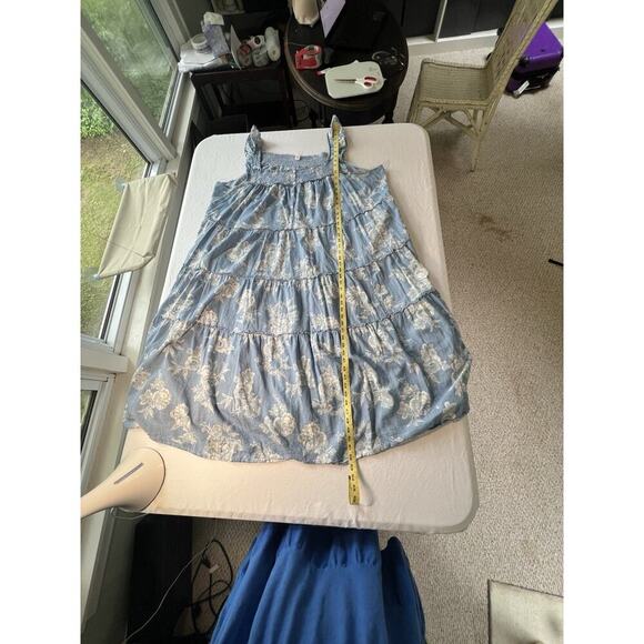 Old Navy Chambray Floral Tiered Midi Dress 4XL Smocked Beach Cruise Vacation - Picture 7 of 10